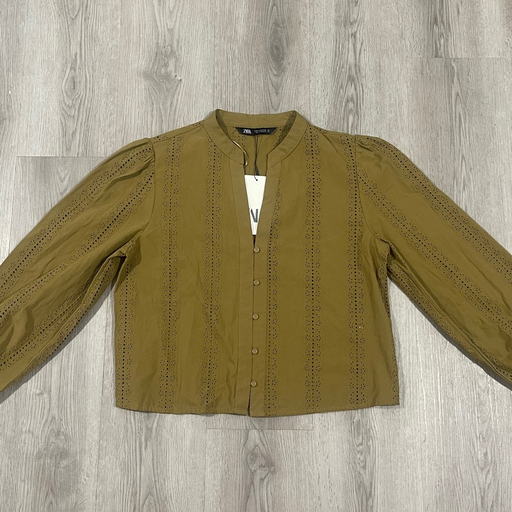 Zara Khaki Button-Up Top